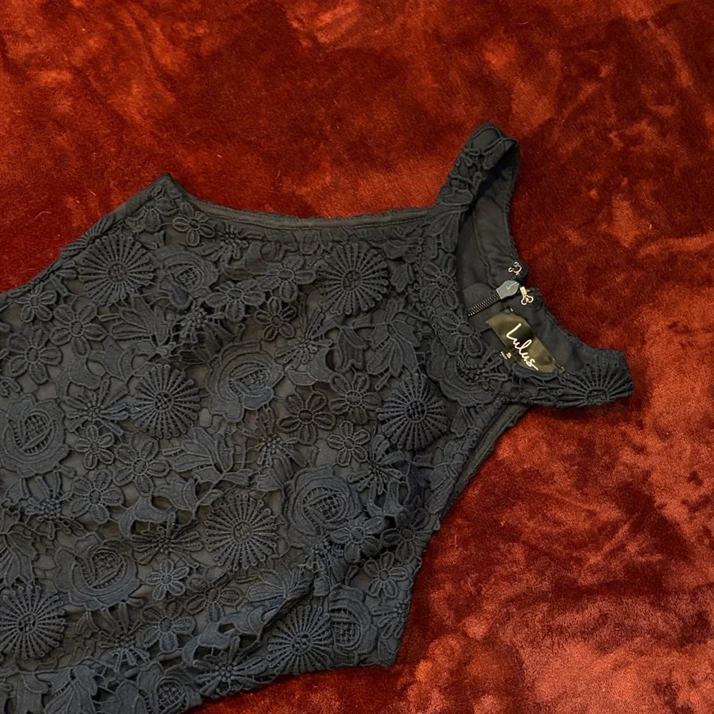 Lulu's Midnight Blue Floral Lace Mini Dress - Picture 2 of 4